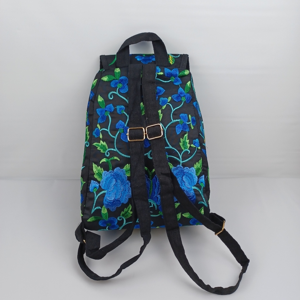 mexican floral embroidered backpack multicolor New - Picture 4 of 13